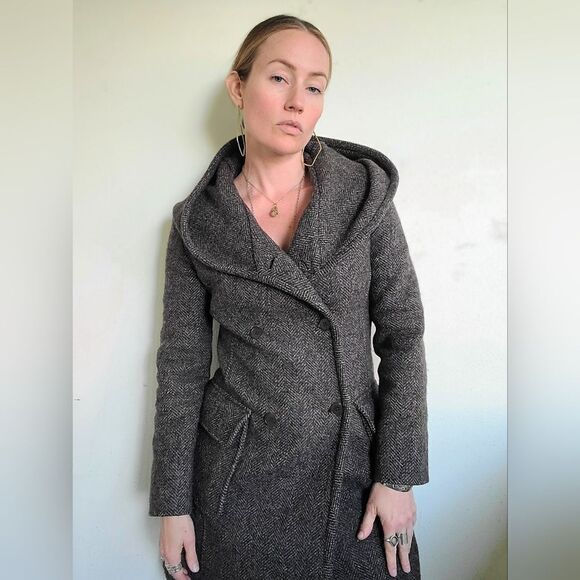 The Elvish Hooded Wool Double Breasted Trench Coat by m0851 S - Picture 5 of 16